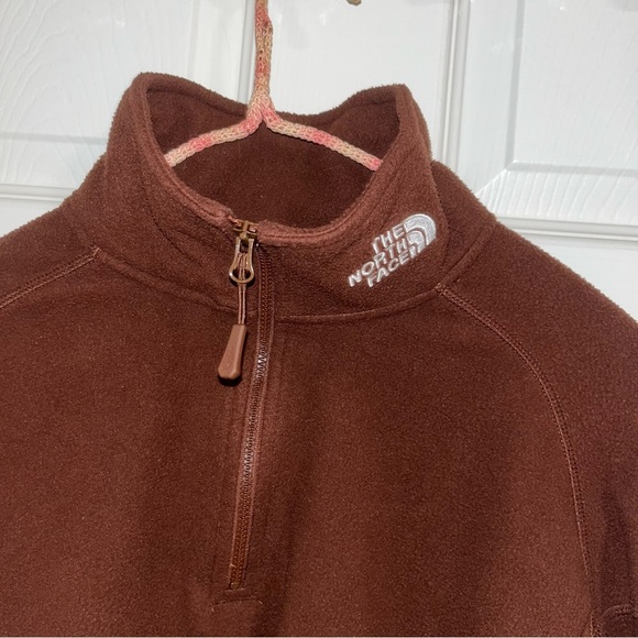 North Face Glacier cropped 1/4 zip fleece neck logo brown M top pullover sweater - Picture 2 of 7